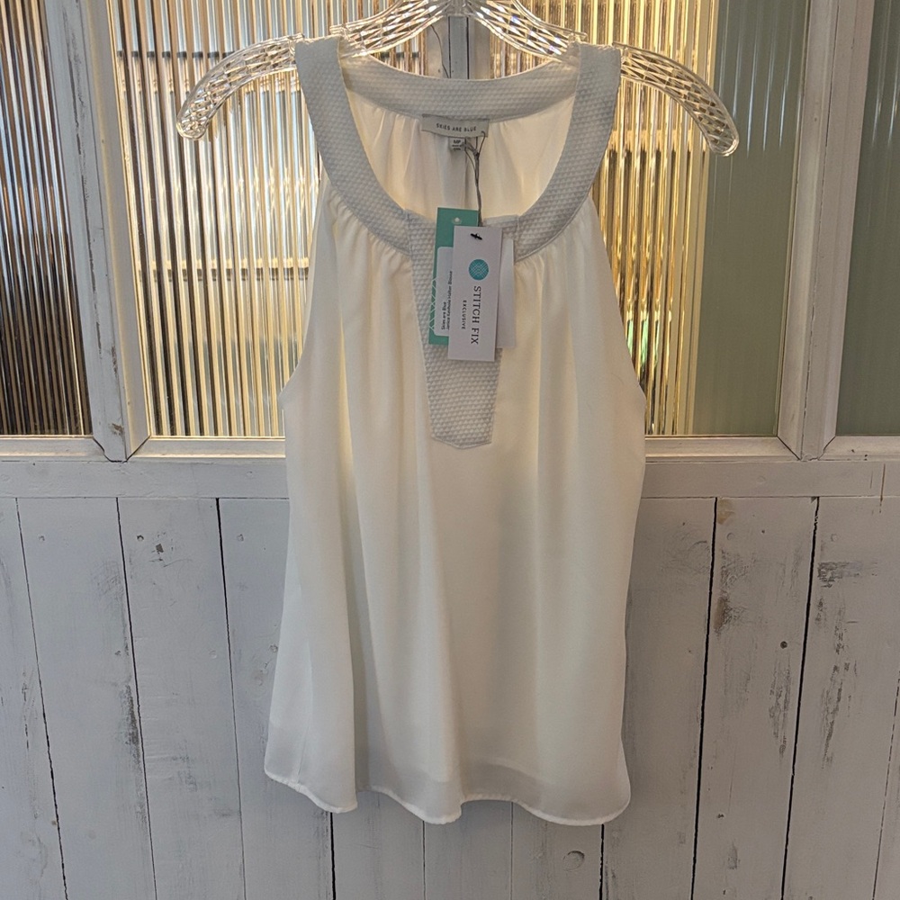 Skies Are Blue White Sleeveless Blouse